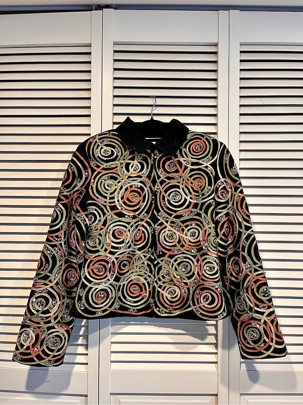 Anage Embellished Abstract Jacket in Black & Orange Size Small